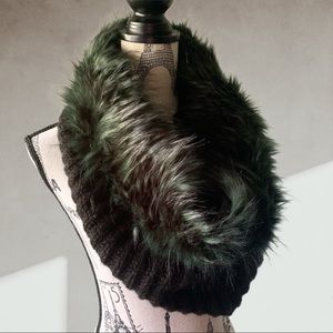 Faux fur infinity knitted scarf